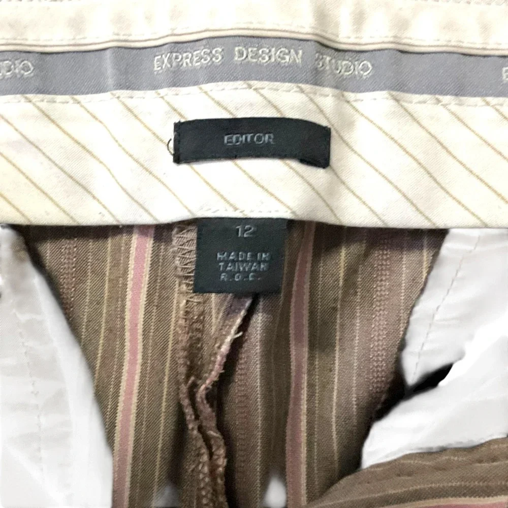 Express Design Studio Editor Maxi Skirt Womens SZ 12 Olive Pink Pinstripe Career